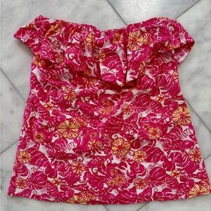 Lilly Pulitzer Ruffle Strapless Tube Top Pink and Yellow Floral
